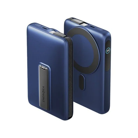 Energea Magpac Ultra Qi2 Magsafe Compatible Power Bank With Built-in Cable and Stand PD 35W 10000mAh - Indigo Blue
